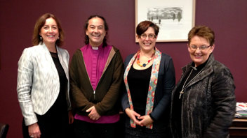 Jenny Williams welcomes Anglican Bishop Justin with  Marsden Chaplain Sarah King and Rev. Sue Fordyce from the Wllington Regional Anglican Diocese.