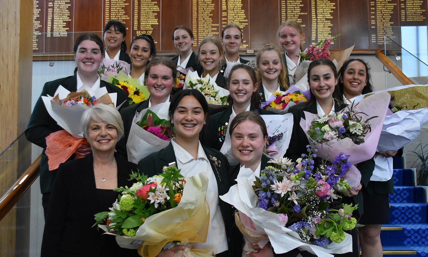 Principal Narelle Umbers with the 2021 Head Girls' Committee