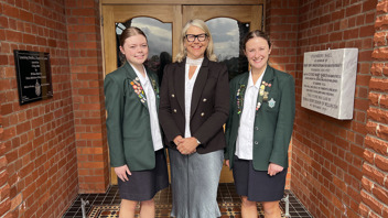 2024 Deputy Head Girl Cate Hughson, Principal Paula Wells and 2024 Head Girl Emily Allen